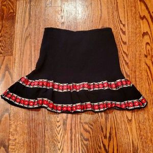 NWOT Black Flounce Rahi Cali Skirt w/Embroidery, S